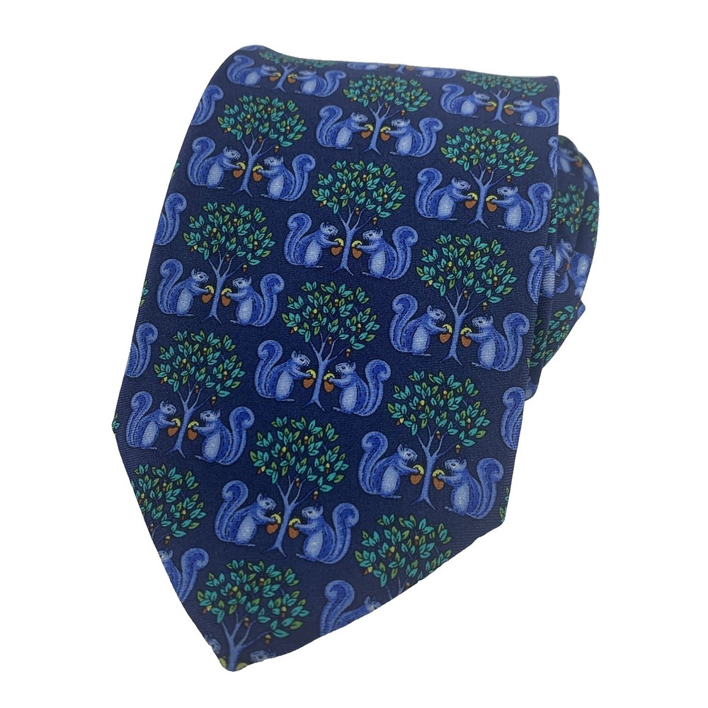 Vintage Brooks Brothers Makers Tie Squirrel Acorn Novelty Blue Animal Print Rare